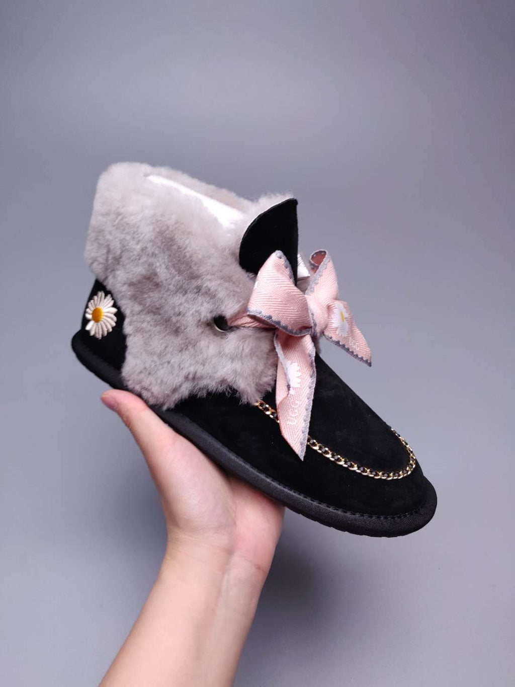 Black Daisy, Chain & Ribbon Detail Shoes - Style 7888