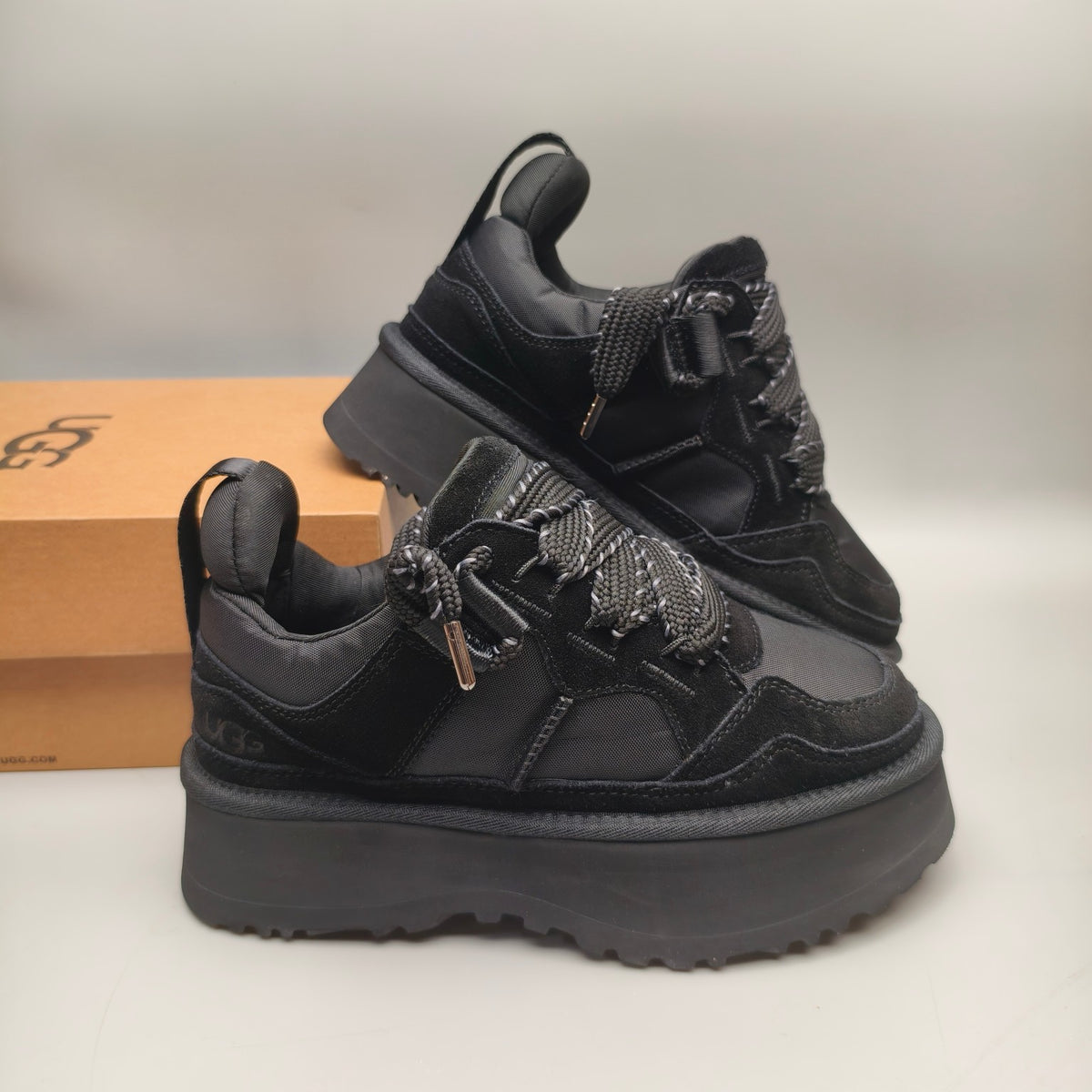 Black Chunky Platform Lace-Up Sneakers - Style 1541