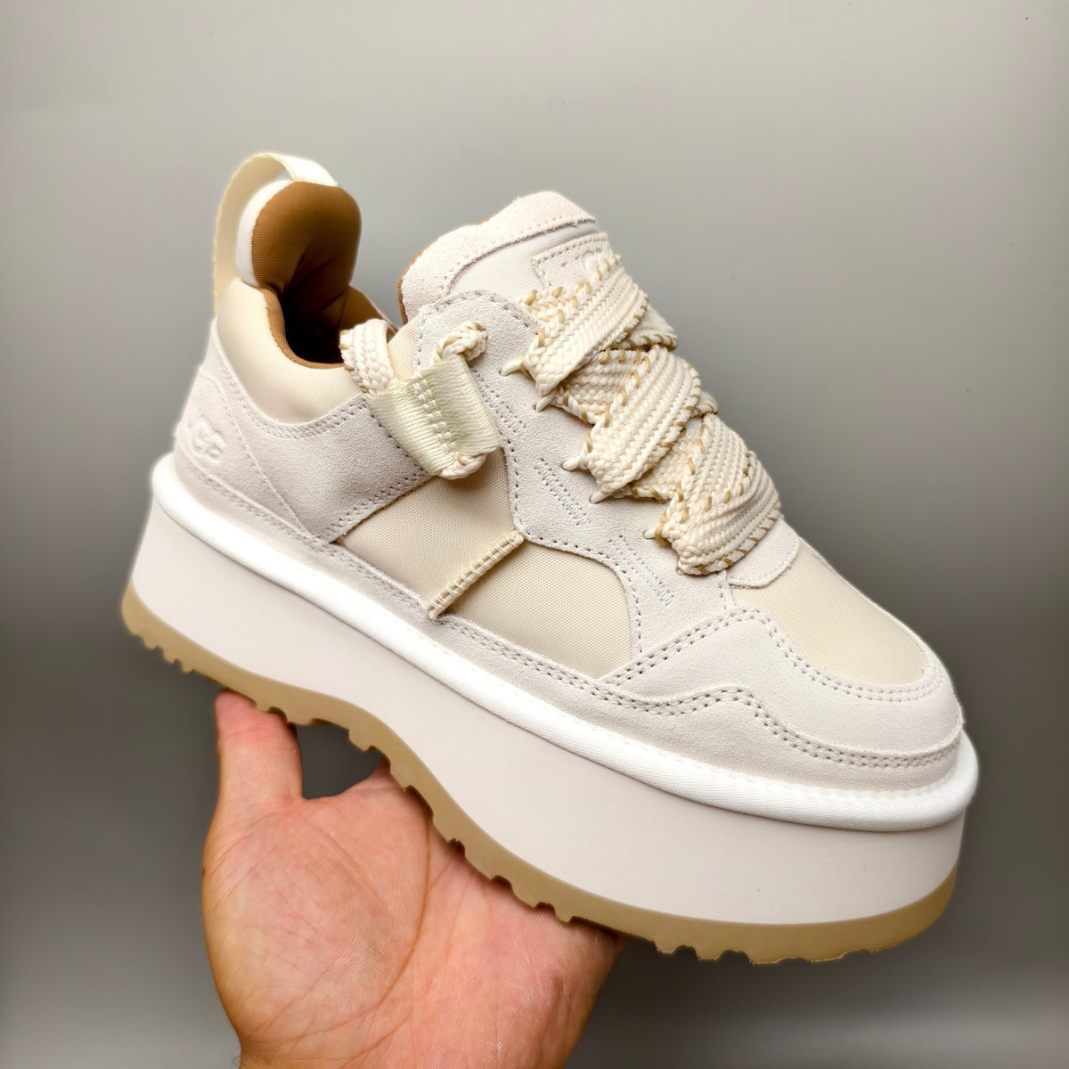 White Chunky Platform Lace-Up Sneakers - Style 1541