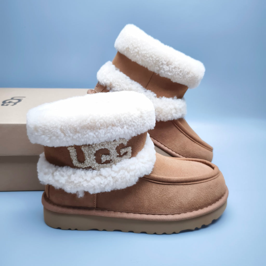 Chestnut Curly-Textured Oversized-Logo Mid-Top Boots - Style 5410
