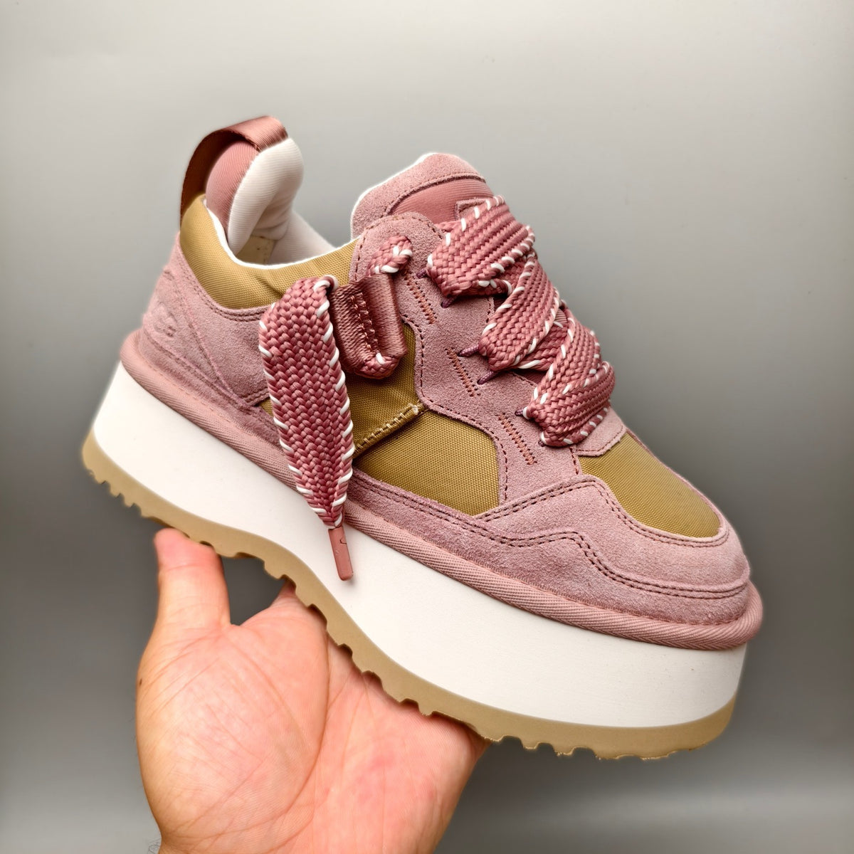 Pink Chunky Platform Lace-Up Sneakers - Style 1541